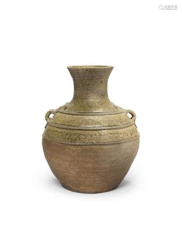 A YUEYAO OLIVE-GREEN-GLAZED STONEWARE VASE Western Jin Dynas...