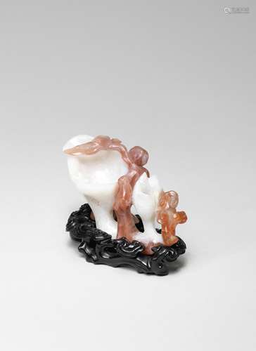 A CARNELIAN AGATE 'LINGZHI AND MAGNOLIA' GROUP Mid Qing Dyna...