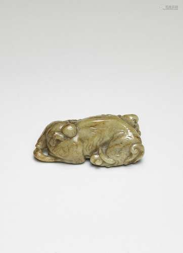 AN OLIVE-GREEN AND RUSSET JADE 'ELEPHANT AND BOYS' GROUP Min...