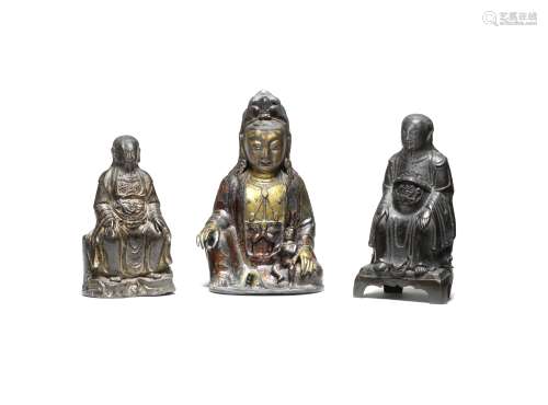 THREE BRONZE SEATED FIGURES Late Ming Dynasty (3)