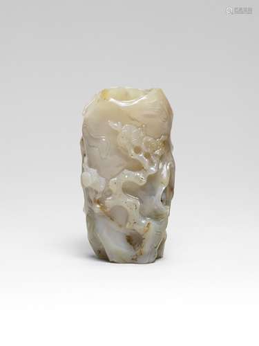 A CARVED AGATE 'PINE TRUNK' VASE 18th century (2)