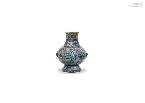 A VERY LARGE CLOISONNÉ ENAMEL 'LOTUS' VASE, HU 17th cen...