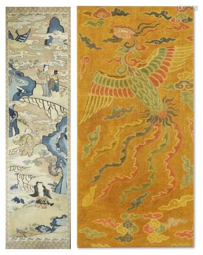 TWO WOVEN SILK PANELS 17th/18th century (2)