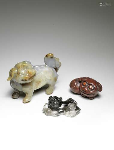 THREE HARDSTONE CARVINGS OF BUDDHIST LIONS Qing Dynasty (5)