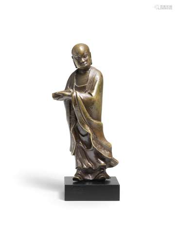 A BRONZE FIGURE OF A LUOHAN 17th century (2)