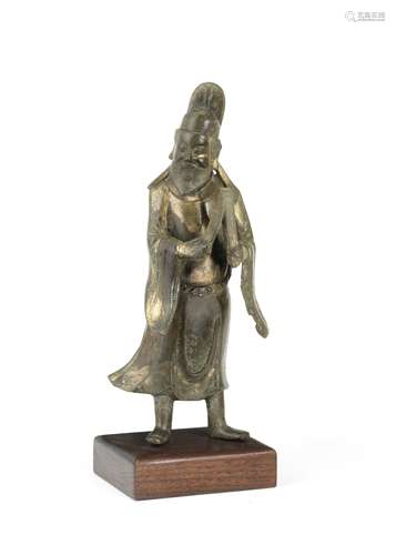 A RARE PARCEL-GILT BRONZE FIGURE OF CAI GUOJIU Ming Dynasty ...