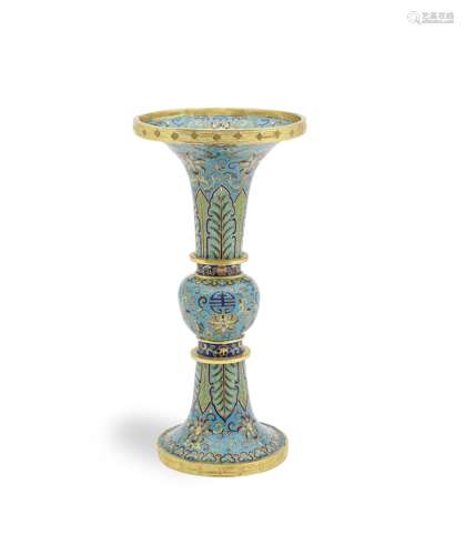 A CLOISONNÉ ENAMEL AND GILT-BRONZE BEAKER VASE, GU Mid ...