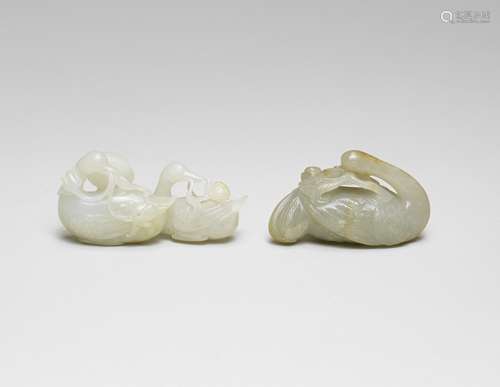 TWO PALE GREEN JADE CARVINGS OF GEESE 17th century (2)