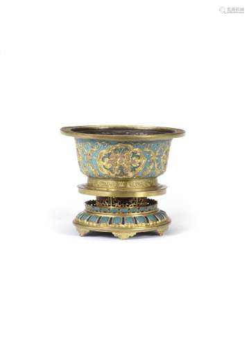 A RARE GILT-COPPER AND CHAMPLEVÉ ENAMEL BOWL AND TIERED...