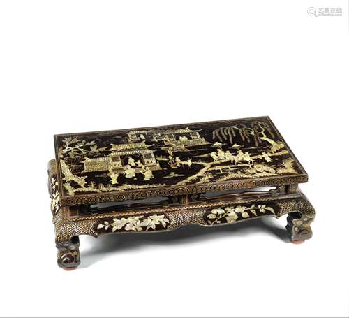 A MOTHER-OF-PEARL-INLAID BROWN LACQUER LOW TABLE, KANG Possi...