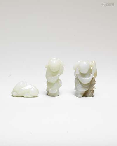 TWO VERY PALE GREEN JADE FIGURES OF BOYS Ming Dynasty (3)