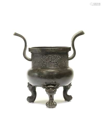 A BRONZE TRIPOD INCENSE BURNER, DING Yuan/Ming Dynasty