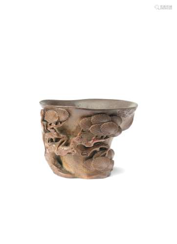 A BAMBOO 'PINE AND CRANES' LIBATION CUP 17th/18th century