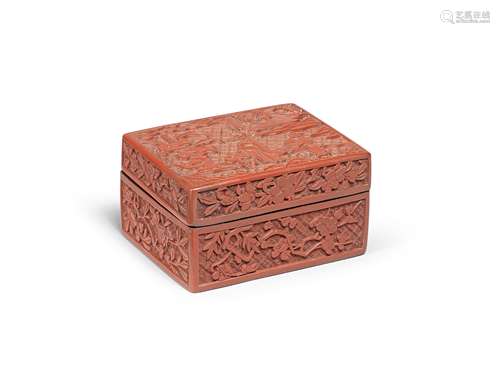 A CARVED CINNABAR LACQUER BOX AND COVER 16th century (2)