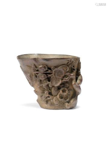 A BAMBOO 'PRUNUS' LIBATION CUP 17th/18th century