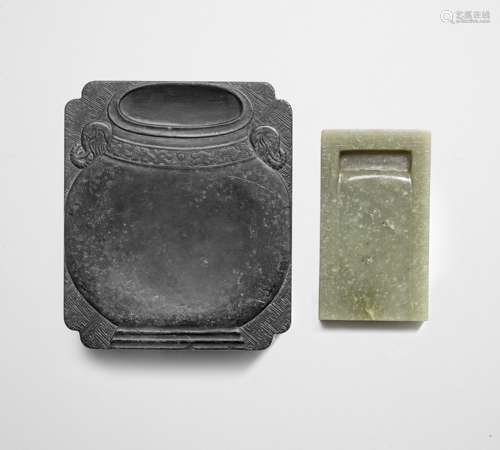 A GREEN JADE INKSTONE 17th/18th century (6)