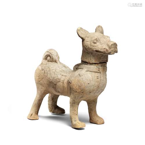 A LARGE SICHUAN POTTERY MODEL OF A HOUND Han Dynasty (2)