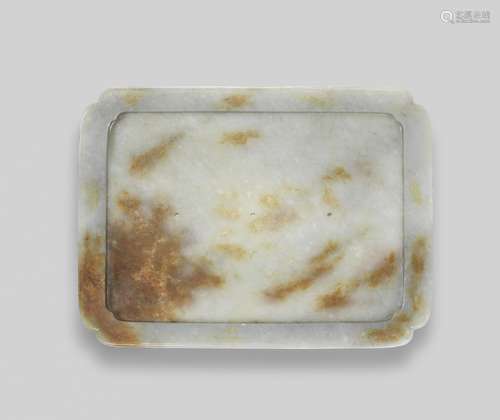 A PALE GREEN AND RUSSET JADE TRAY 17th/18th century