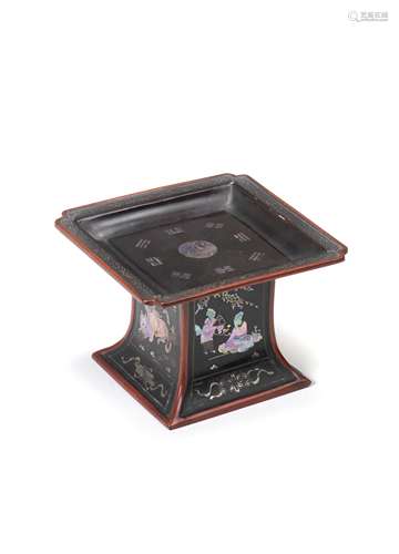 A MOTHER-OF-PEARL-INLAID LACQUER TRAY AND STAND Ryukyu Islan...