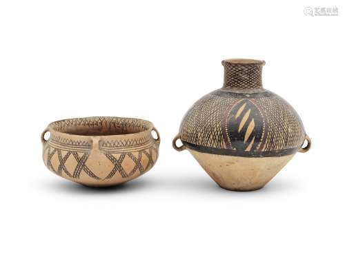 TWO EARLY PAINTED POTTERY VESSELS Neolithic Period, Gansu/Ya...