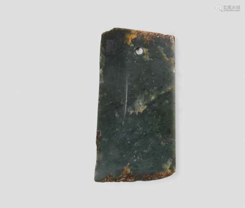 A RARE ARCHAIC SPINACH-GREEN JADE AXE BLADE, GE Neolithic Pe...