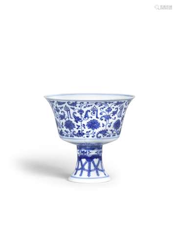 A RARE BLUE AND WHITE 'LANÇA-CHARACTER' STEM CUP Qianlo...