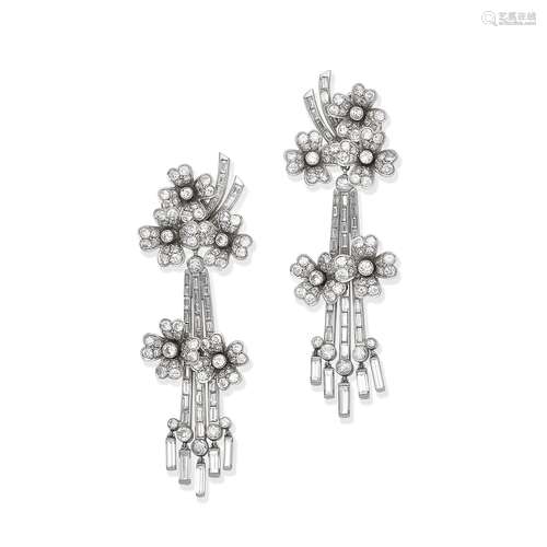 DIAMOND FLOWER PENDENT EARCLIPS,