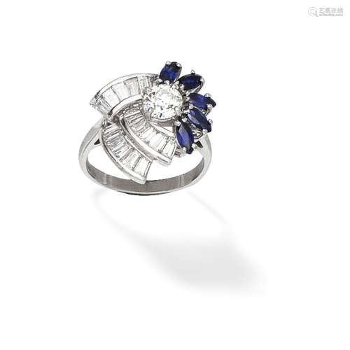 SAPPHIRE AND DIAMOND-SET RING