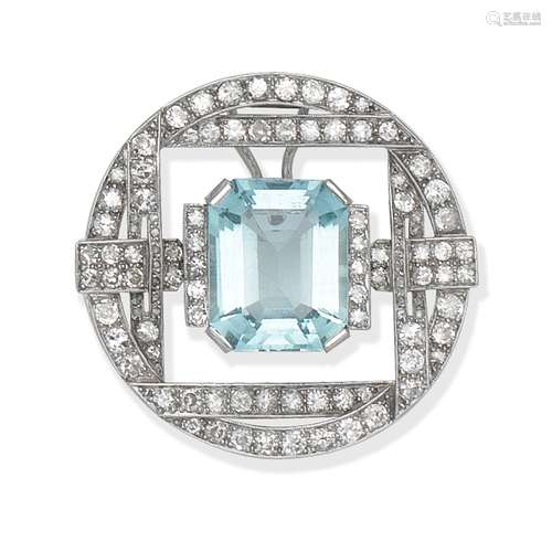 AQUAMARINE AND DIAMOND PENDANT