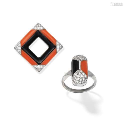 CORAL, ONYX AND DIAMOND RING, CHOPARD: CORAL, ONYX AND DIAMO...