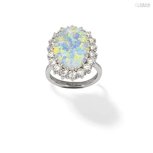 OPAL AND DIAMOND CLUSTER RING