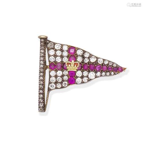 DIAMOND AND RUBY ROYAL YACHT SQUADRON BURGEE BROOCH