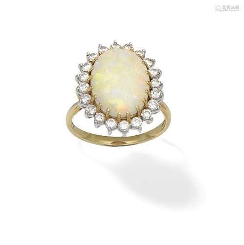 OPAL AND DIAMOND-SET CLUSTER RING