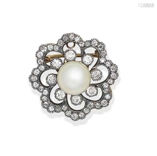 CULTURED PEARL AND DIAMOND-SET BROOCH