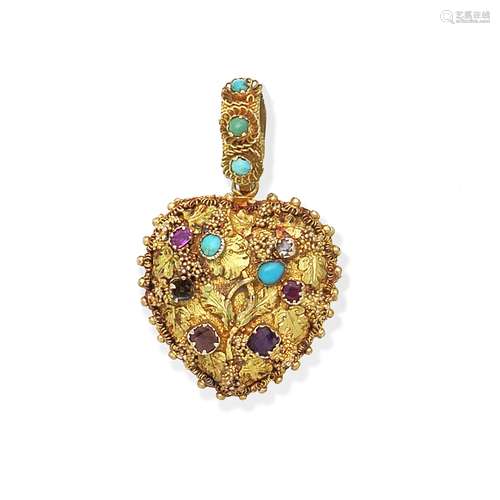 GEM-SET HEART-SHAPED LOCKET PENDANT,