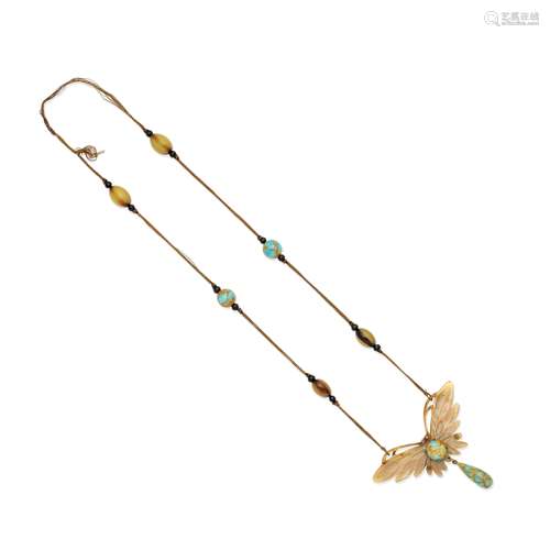 ELIZABETH BONTÉ: HORN AND GEM-SET BUTTERFLY NECKLACE, E...