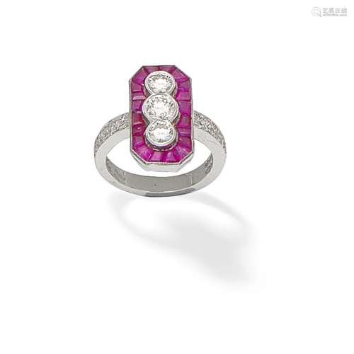 RUBY AND DIAMOND PLAQUE RING