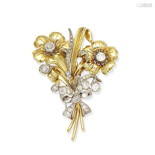 DIAMOND-SET FLORAL SPRAY BROOCH,