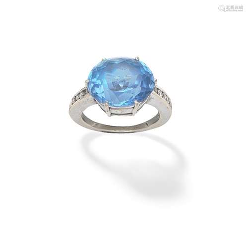 BLUE TOPAZ AND DIAMOND-SET RING