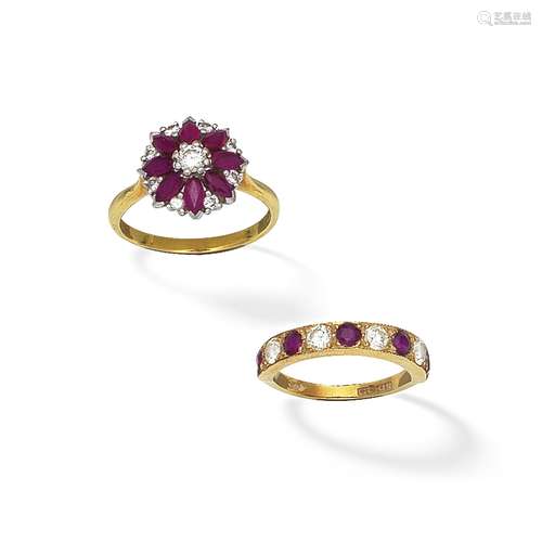 RUBY AND DIAMOND CLUSTER RING AND ETERNITY RING (2)