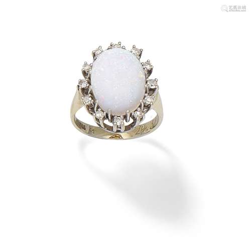 OPAL AND DIAMOND-SET CLUSTER RING