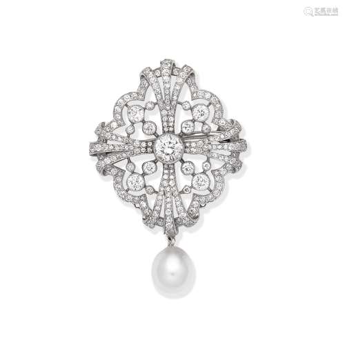 DIAMOND AND CULTURED PEARL BROOCH