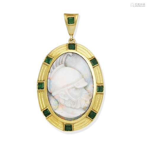 OPAL CAMEO AND GEM-SET PENDANT