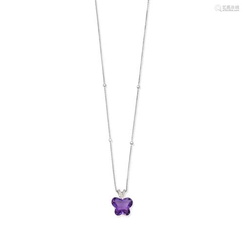 LEO WITTER: AMETHYST AND DIAMOND-SET BUTTERFLY PENDANT/NECKL...