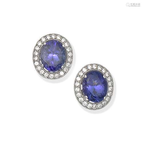 TANZANITE AND DIAMOND CLUSTER EARRINGS