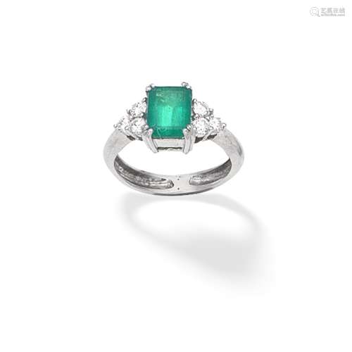 EMERALD AND DIAMOND-SET RING