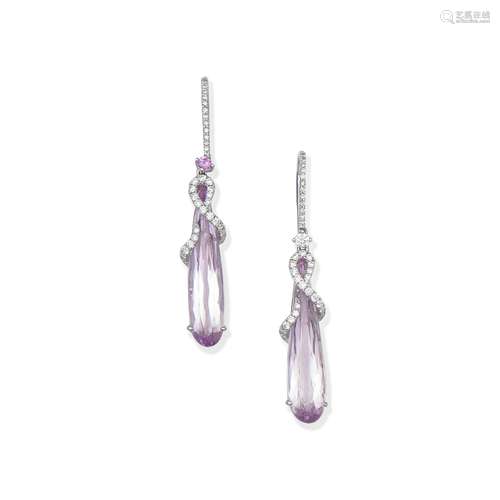 KUNZITE AND DIAMOND-SET EARRINGS