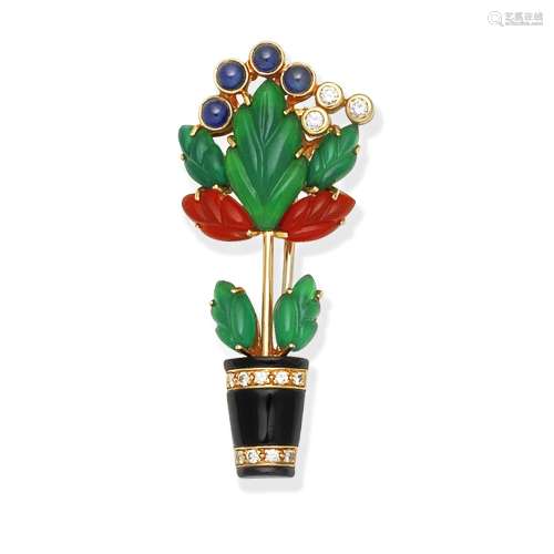 CARTIER: MULTI-GEM AND DIAMOND-SET BROOCH