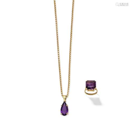 AMETHYST PENDANT/NECKLACE AND DRESS RING (2)