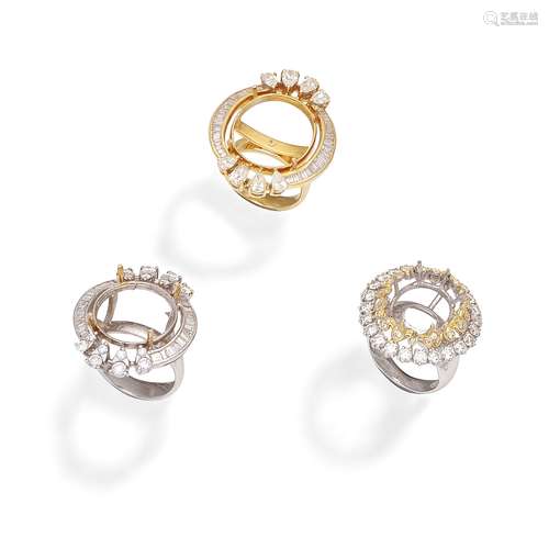 THREE DIAMOND-SET RING MOUNTS (3)